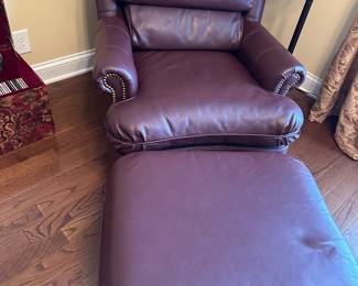 Thomasville leather, brown, club chair and ottoman