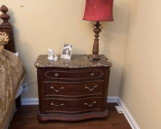 Jessica McClintock Home bedroom ensemble. Queen bed, night stands, chest, dresser