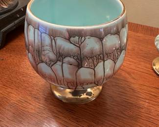 Mid century blue Delft with gold accents accessory pieces