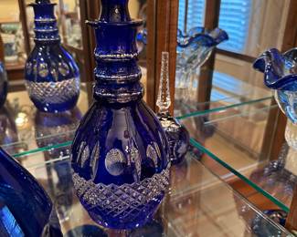 Blue cut to clear bohemian crystal decanter