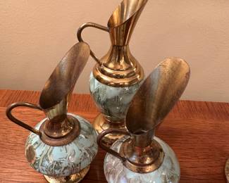 Mid century blue Delft with gold accents accessory pieces