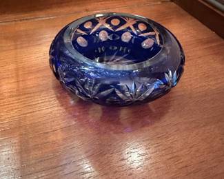 Blue cut to clear bohemian crystal 6”