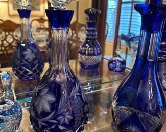 Blue cut to clear bohemian crystal decanter