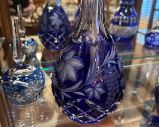 Blue cut to clear bohemian crystal decanter