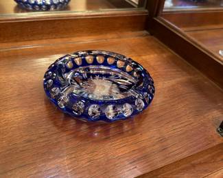 Blue cut to clear bohemian crystal 6” bowl 1.75” tall