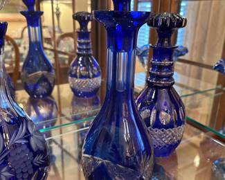Blue cut to clear bohemian crystal decanter