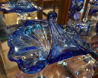 Blue to clear bohemian or shannon crystal basket
