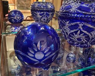 Blue cut to clear bohemian crystal paperweight