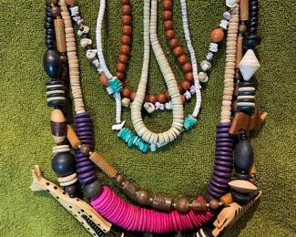 Wood And Shell Vintage Necklaces