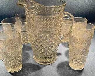 10 Anchor Hocking Wexford Waffle Juice Glasses And Pitcher