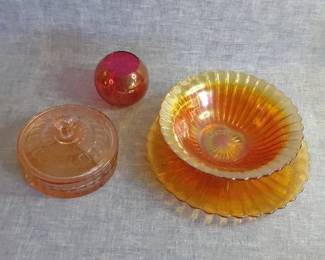 Amber Carnival And Pink Depression Glass