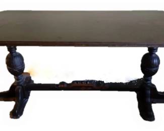 Trustle Table Wood Inlay And Carved Legs