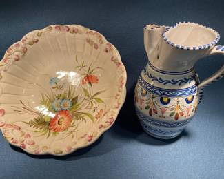 Hand Painted Serving Bowl And Pitcher