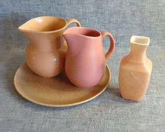 Vintage Pink Stoneware And Glass