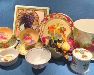 Fruit Themed Ceramics, Tin Plate And Paragon Teacup Sets