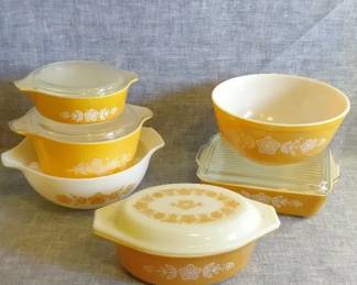 Pyrex Gold Butterfly Bowls, Casserole Dish Fridgie