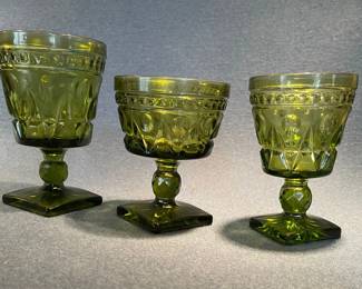 Green Indiana Glasses 6 Large, 6 Medium, 6 Small