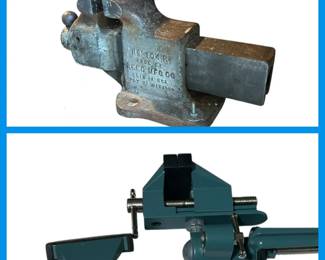 Reed Manufacturing Co Bench Vise, plus Two Tabletop Swivel Vises