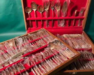 Stunning MCM Nickel Bronze Flatware Service For 12 Plus Serving Pieces