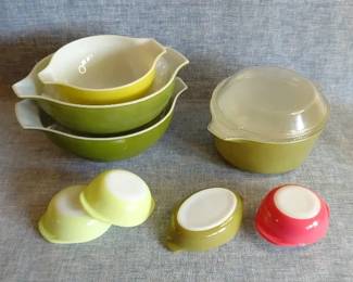 Olive Green And Chartreuse Pyrex