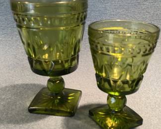 Green Indiana Glass 6 Small 6 Large Stemmed Glasses