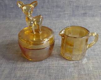 Marigold Carnival Glass Fawn And Pitcher