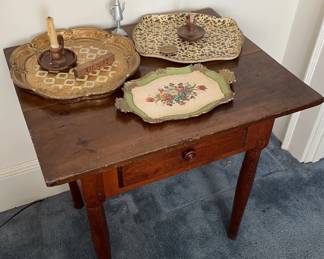 Vintage Shakerstyle One Drawer Cherry Wood Side Table With Trays