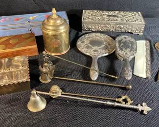Godinger Silver Jewelry Box, Vintage Hand Held Mirror, Brush And Comb, Candle Snuffers And More