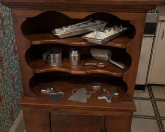 Vintage Wood Kitchen Storage Cabinet With Vintage Baking Tools