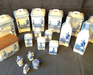 Vintage Delft Blue And White Canisters And More