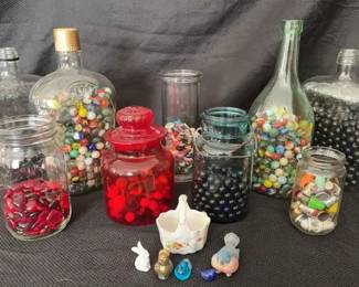 Jars Of Marbles, Thimbles, And Other Misc. Objects 