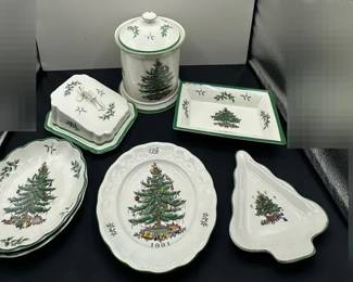 Spode Christmas Tree Canister, Serving Dish, Cheese Dish, And More