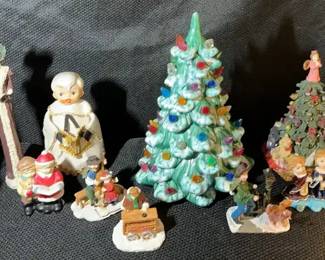 Vintage Green Flocked Ceramic Christmas Tree,