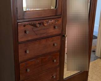 Wooden Chifferobe With Mirror And Drawers, Unknown Maker 