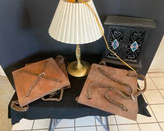 Lamp, Curio Cabinet And Hanging Shelf Decor