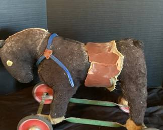 Vintage Stuffed Horse Pull Toy On Wheels