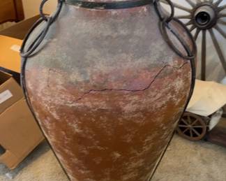 Large Ceramic Vase In Metal Stand