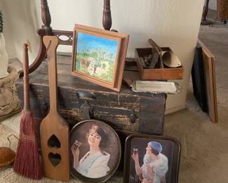 Vintage Wooden Locker, Original Art, Coca Cola Trays And More 