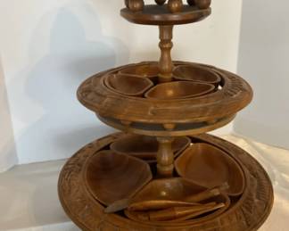 Vintage Monkey Pod Wood Lazy Susan