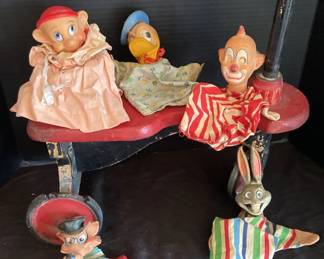 Vintage Kids Ride On Toy And Old Puppets