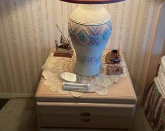 Wood Stand With Giant Lamp And Decor