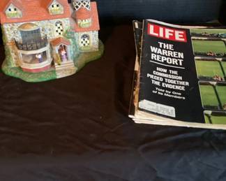 A party light, exclusive old town, village house, some old looking glass magazines in life magaazine