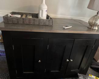 Custom made cabinet with open end- big enough to hide a litter robot and store kitty supplies