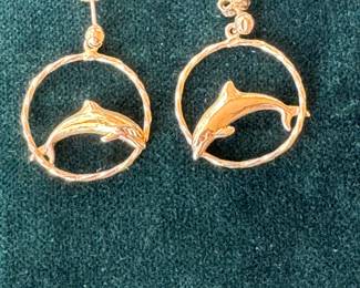 Lot#63 14k gold dolphin earrings