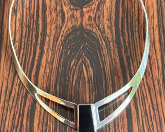 Lot#109 Now $95 - Was $125 Taxco silver & onyx collar necklace weight: 46.3 grams