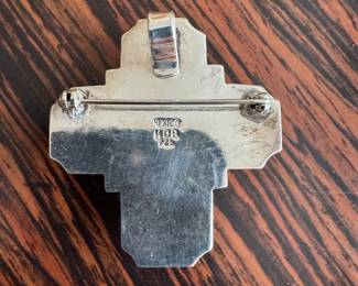 Lot#110 Now 70 - Was $95 Mexican silver & mother of pearl cross pendant brooch 1 6/8" x 1 3/4"