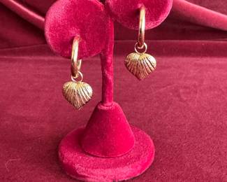 Lot#103 14k gold hoop earring with heart charms