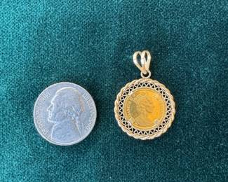 Lot#60 SOLD 1991 Isle of Man 1/25 gold crown in 14k pendant mounting