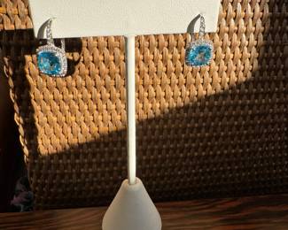 Lot#13 Now $425 - Was $575 14k white gold blue topaz & diamond earrings weight: 3.9 grams