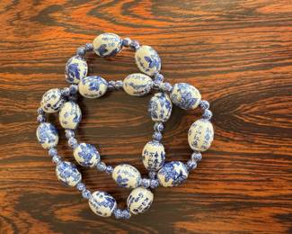 Lot#123 Now $32 - Was $45 Blue & white Chinoiserie porcelain bead necklace 14.25” long